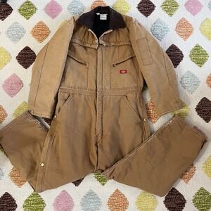 Dickies Mens Insulated Work Jumpsuit Coveralls Tan Canvas 42/44 Short